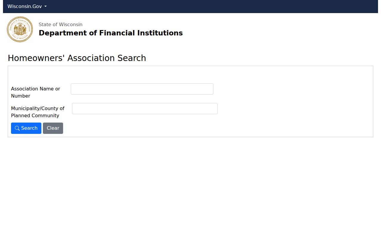 Wisconsin DFI homeowners association search for Oak Creek community organizations