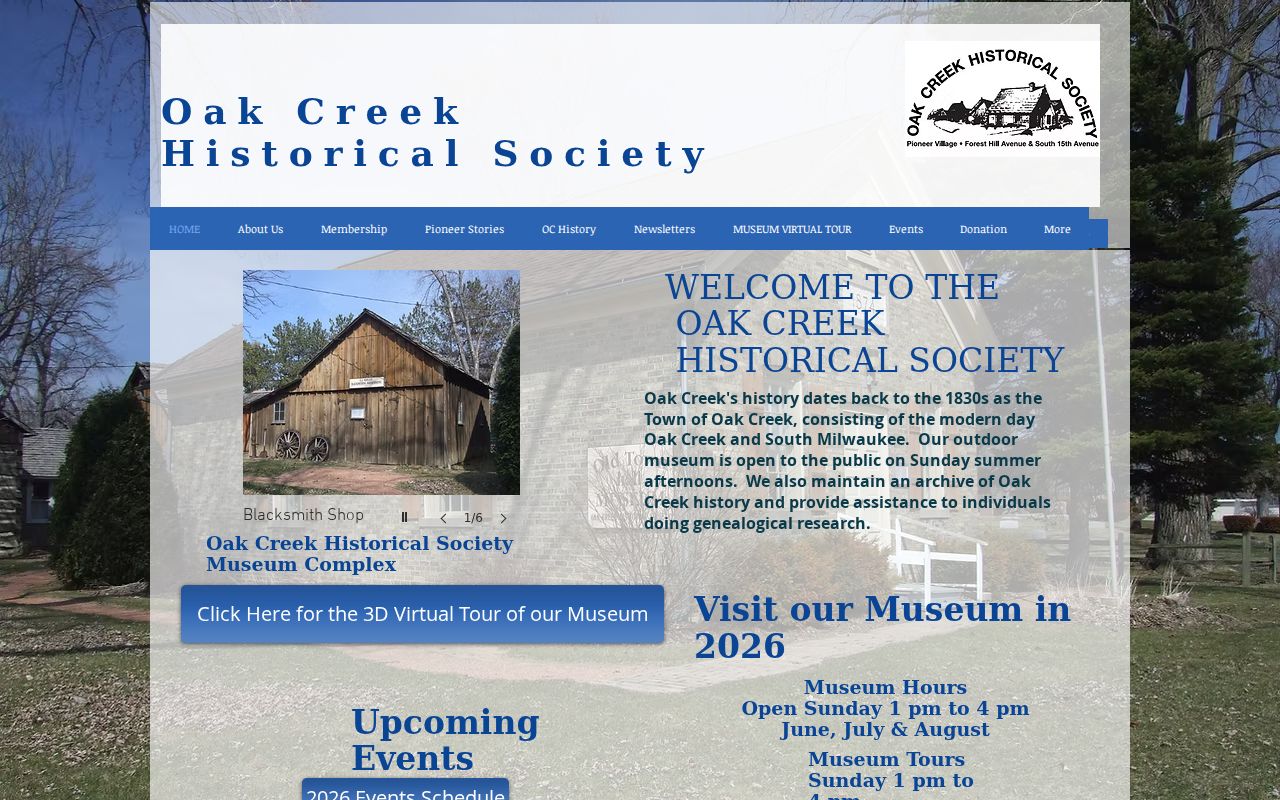 Oak Creek Historical Society archive and pioneer village website